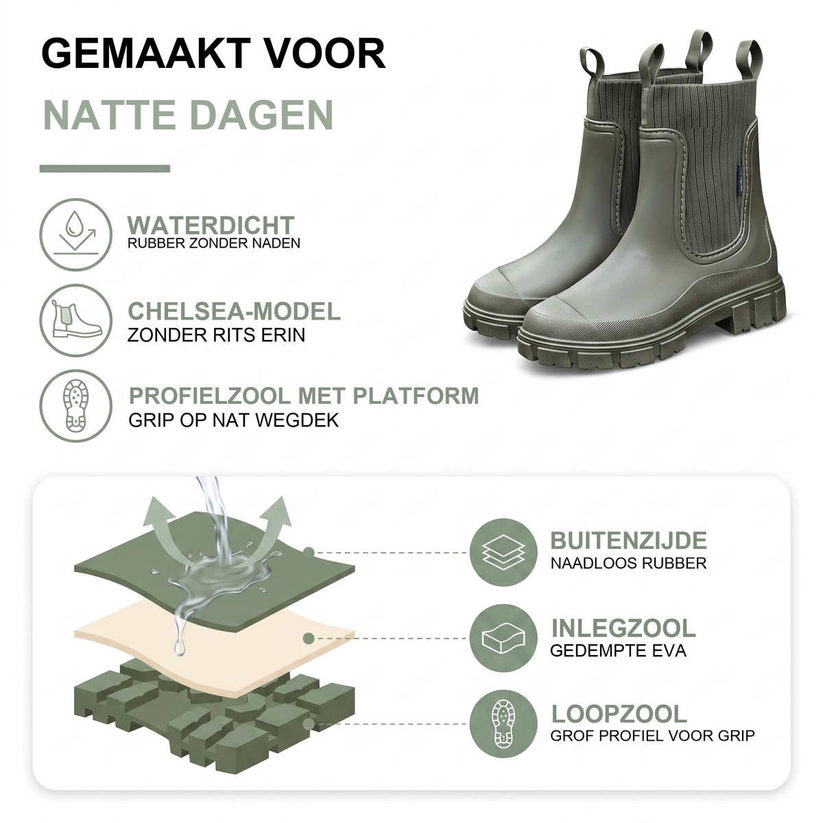 Regenlaarzen dames in chelsea-look, waterdicht