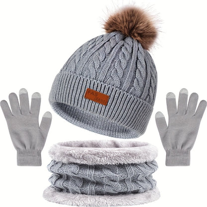 Wintermuts Dames met Pompon - 3-Delige Set - Nekwarmer en Handschoenen