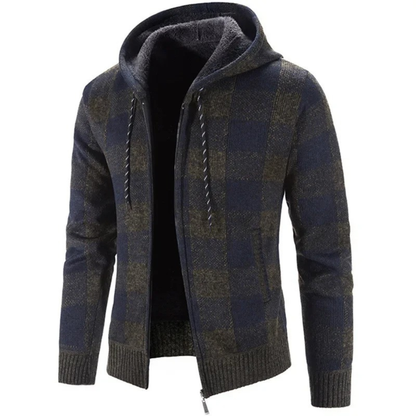 Gevoerd heren vest met capuchon en ruitpatroon