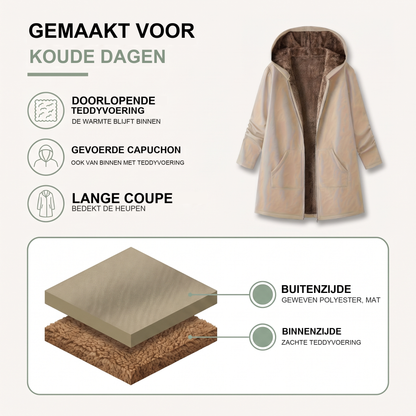 Winterjas dames met capuchon en teddyvoering