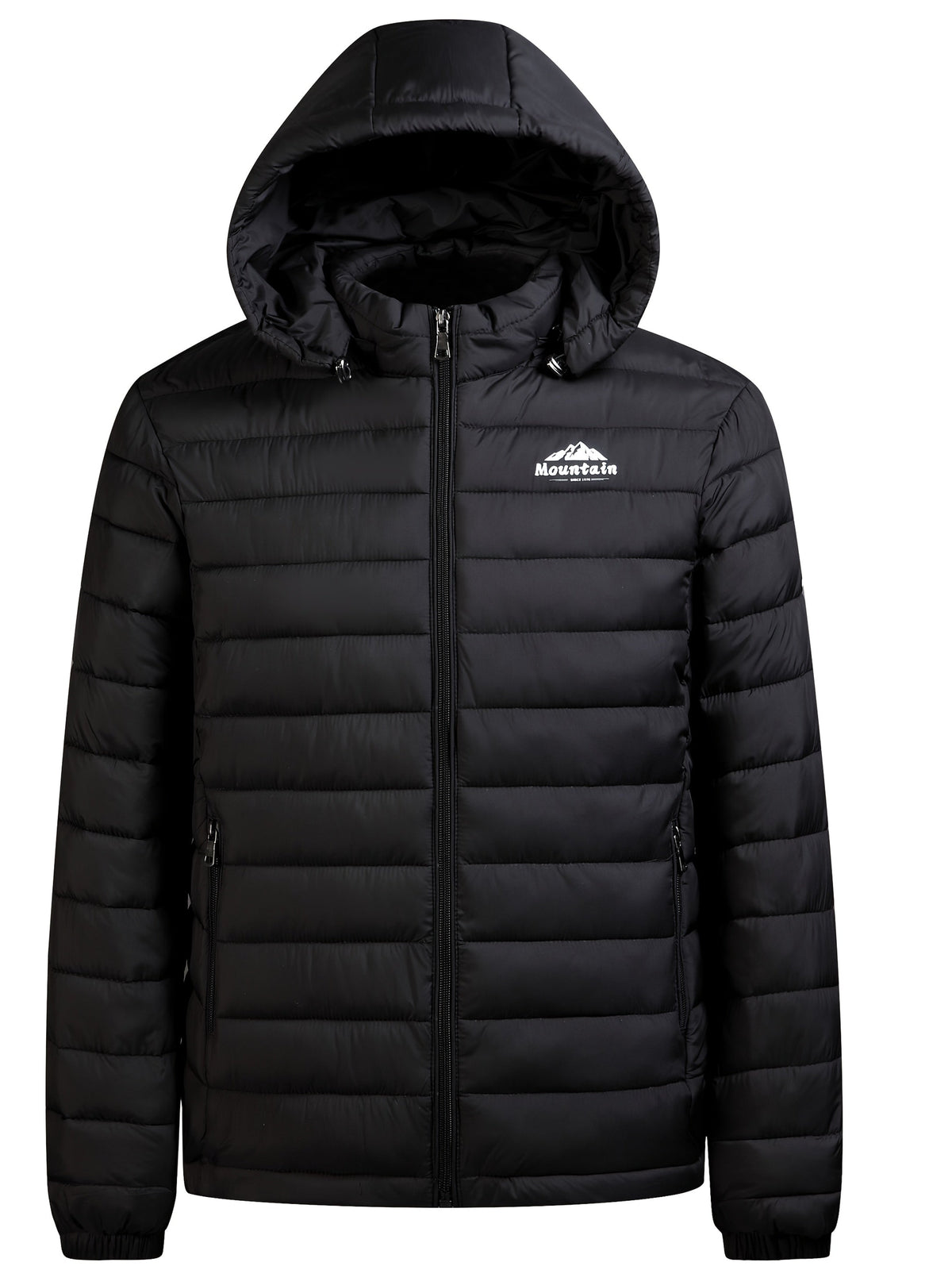 Heren winterjas met capuchon, gewatteerd in het zwart