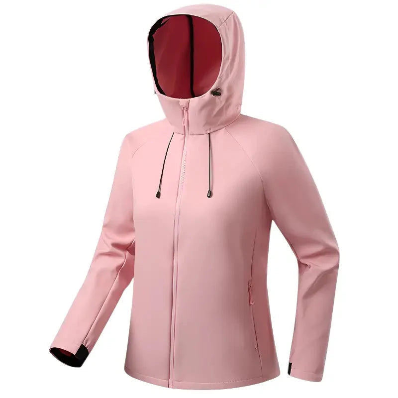 Gevoerde softshell jas dames met capuchon in roze