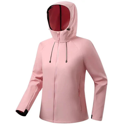 Gevoerde softshell jas dames met capuchon in roze