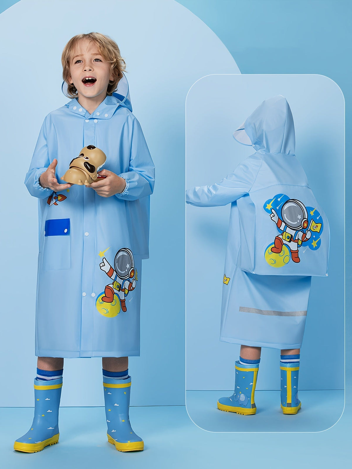Regenjas voor kinderen met rugtasvak en kijkschermpje