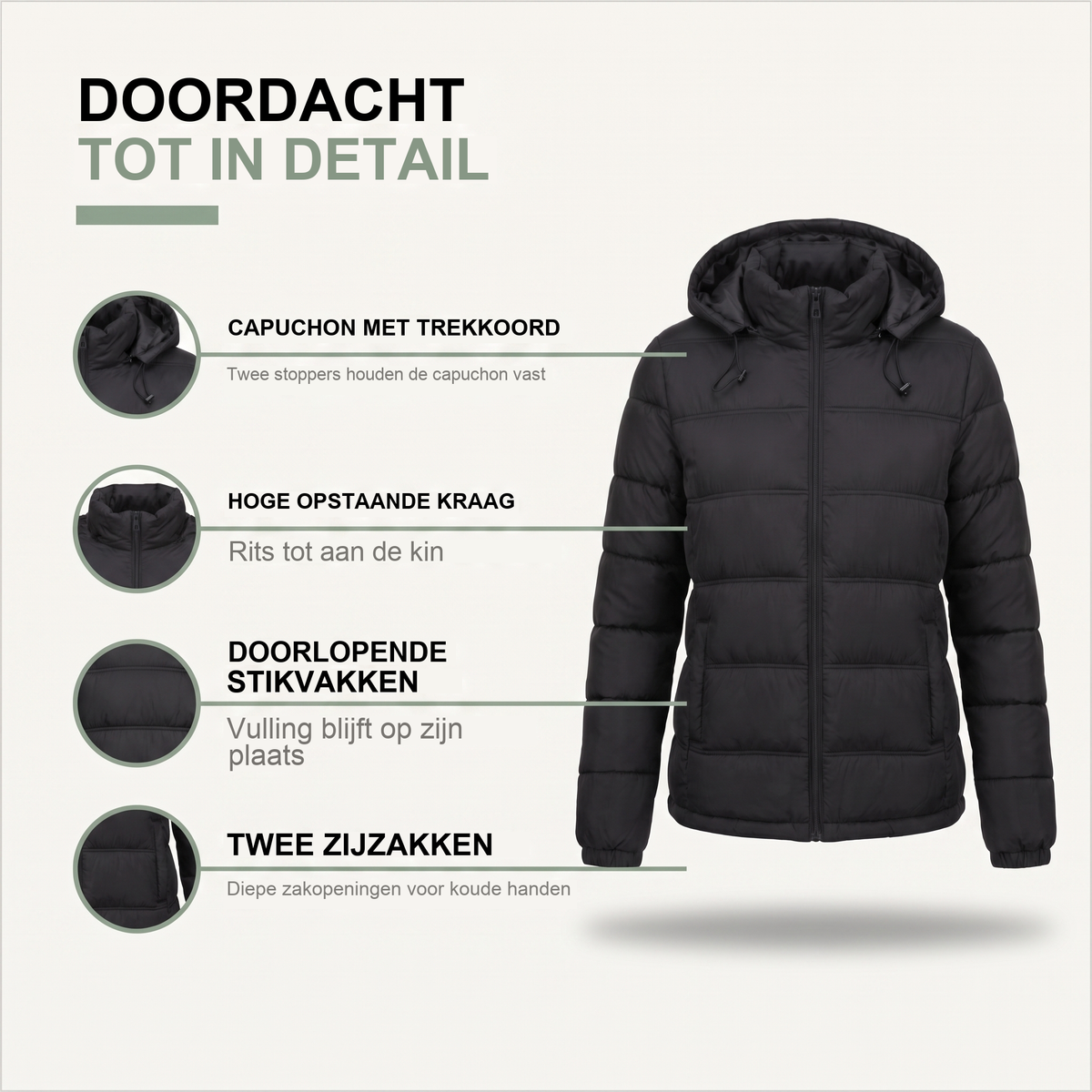 Korte winterjas dames met capuchon