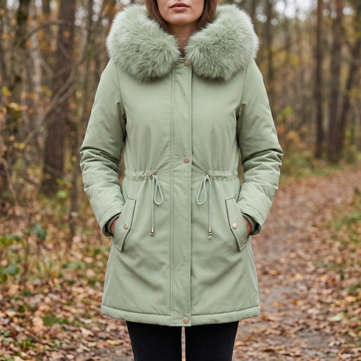 Parka dames met kunstbontcapuchon en waterdichte stof