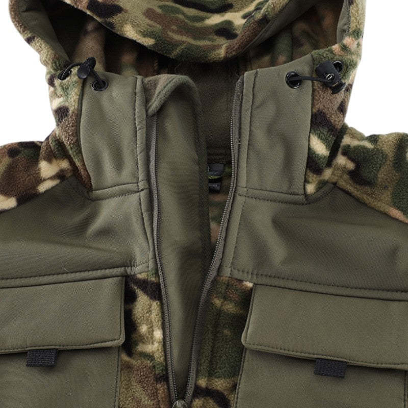 Heren fleecevest tactisch met capuchon in camouflage