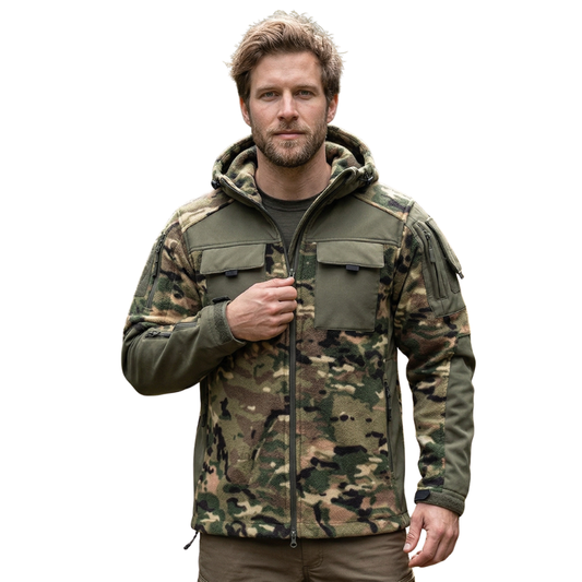 Heren fleecevest tactisch met capuchon in camouflage