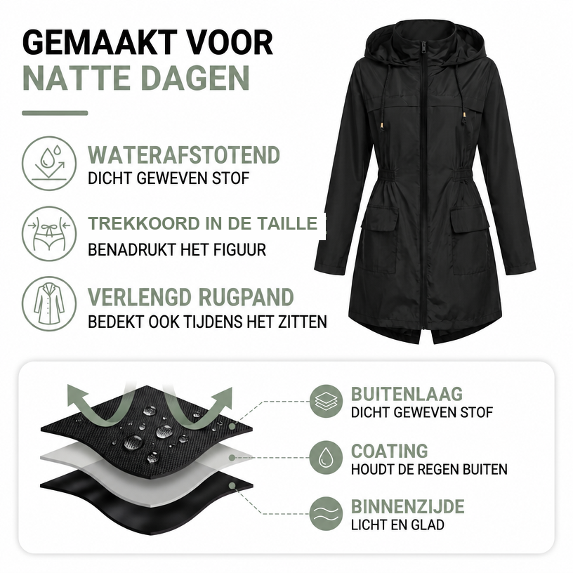 Lichtgewicht Regenjas Dames - Waterdicht - Getailleerd met Capuchon