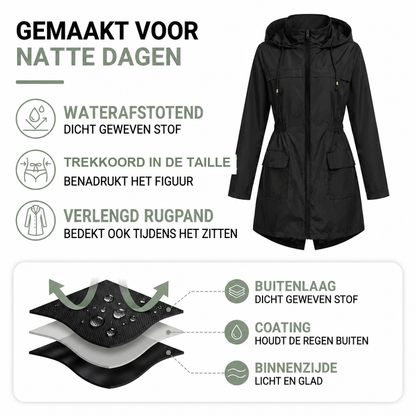 Lichtgewicht Regenjas Dames - Waterdicht - Getailleerd met Capuchon