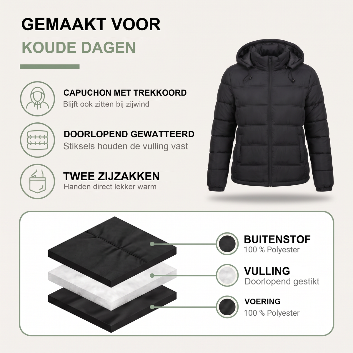 Korte winterjas dames met capuchon
