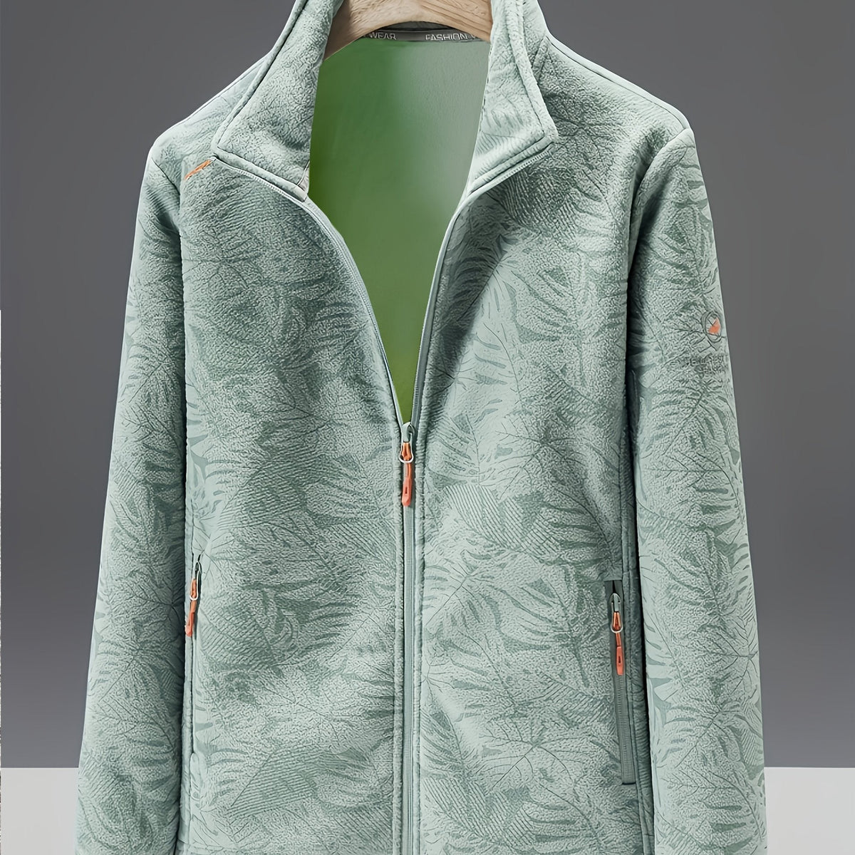 Dames fleece jas met opstaande kraag en bladprint