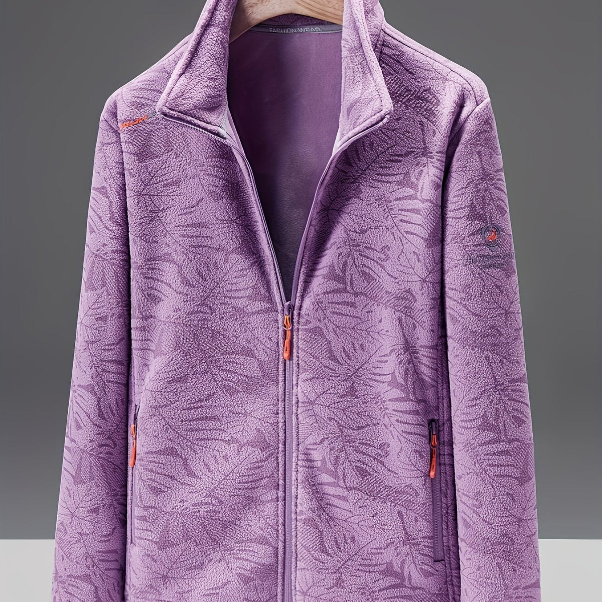 Dames fleece jas met opstaande kraag en bladprint