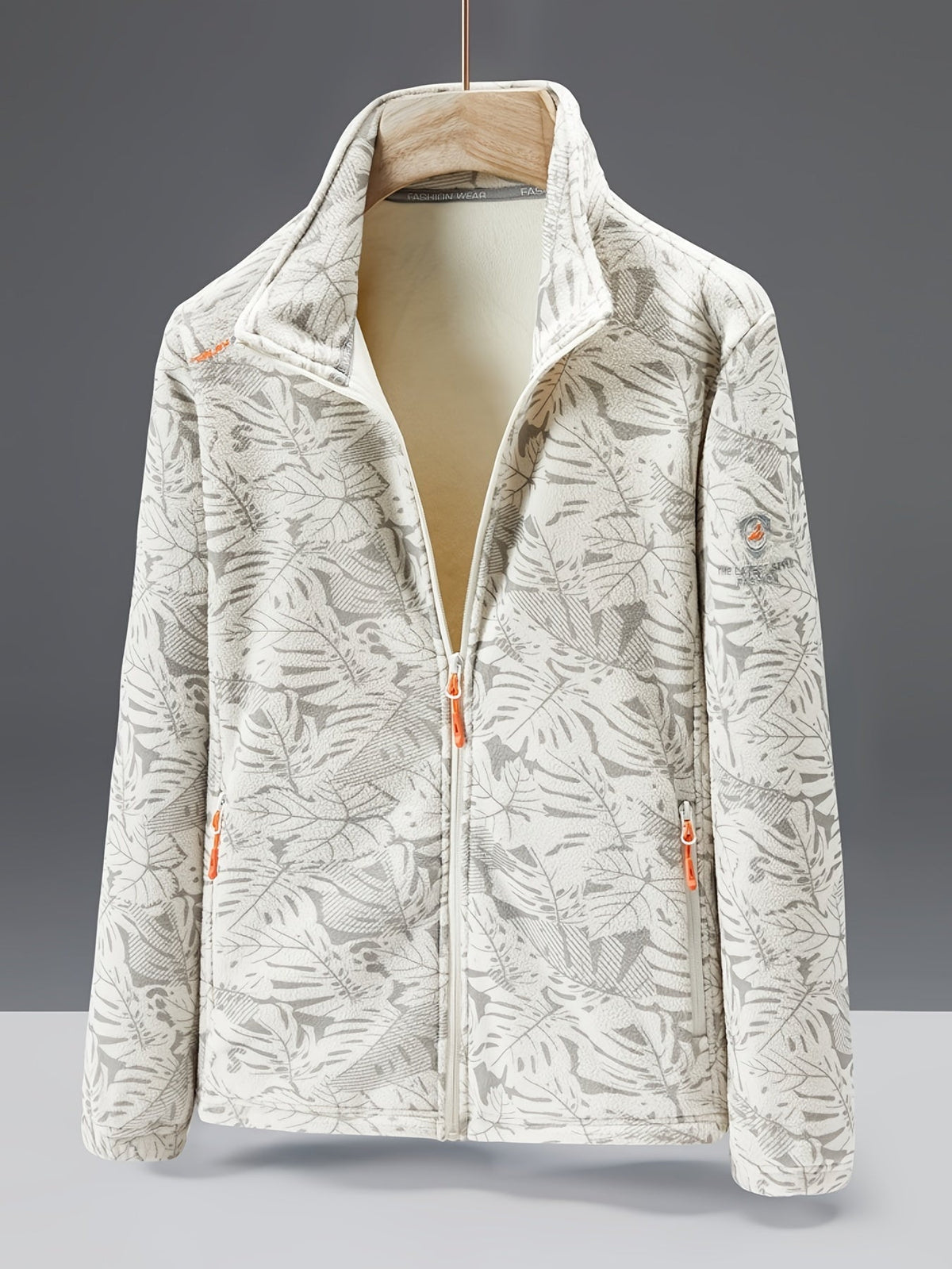 Dames fleece jas met opstaande kraag en bladprint