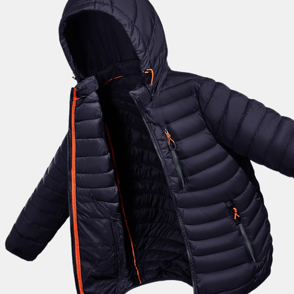 Overgangsjas heren met afneembare capuchon en staande kraag