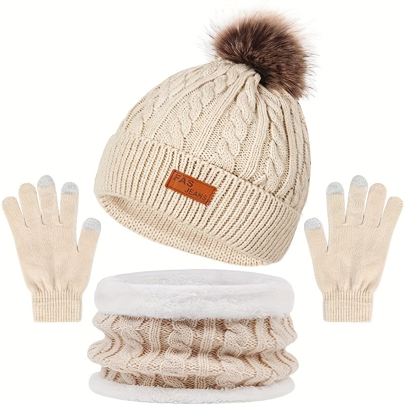 Wintermuts Dames met Pompon - 3-Delige Set - Nekwarmer en Handschoenen