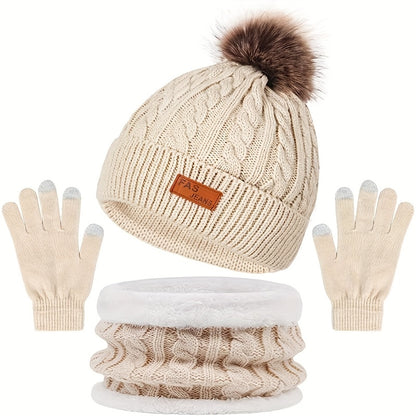 Wintermuts Dames met Pompon - 3-Delige Set - Nekwarmer en Handschoenen