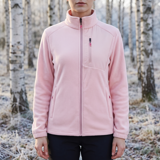 Dames fleece jas met opstaande kraag en drie ritszakken