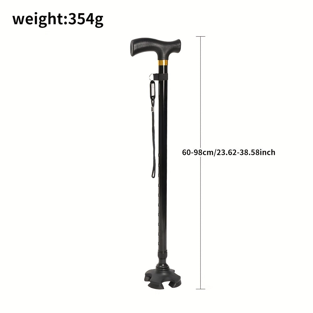 Wandelstok voor Senioren - Verstelbaar 60–98 cm - 4-Poots Antislip Voet