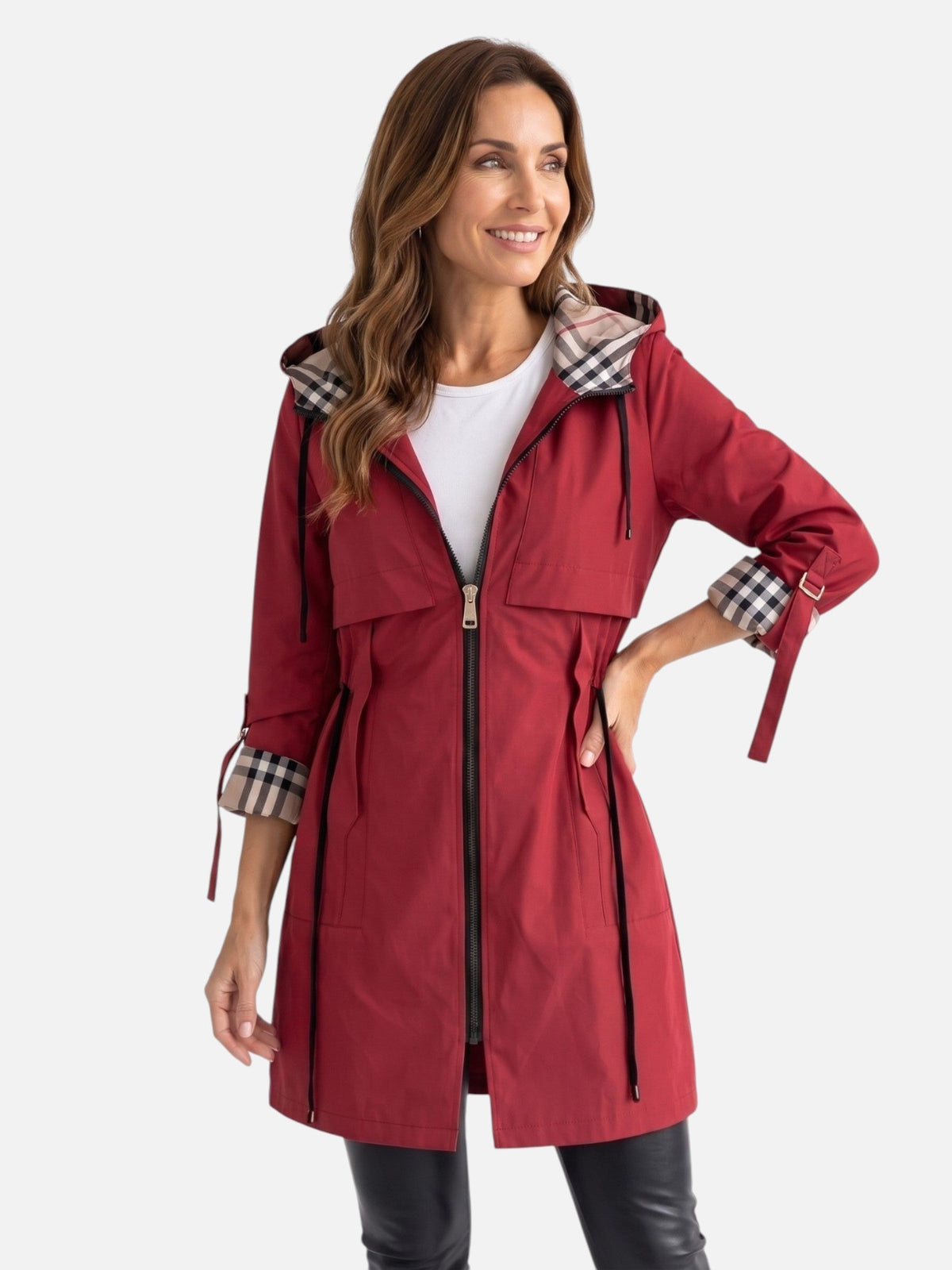Tussenjas met capuchon voor dames, parka met geruite voering