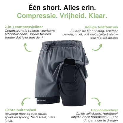 2-in-1 Heren Trainingsshort - Ingebouwde Compressie Liner