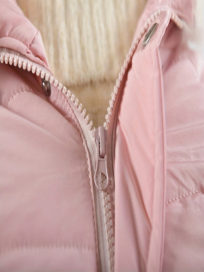Meisjes winterjas parka met bontcapuchon in roze