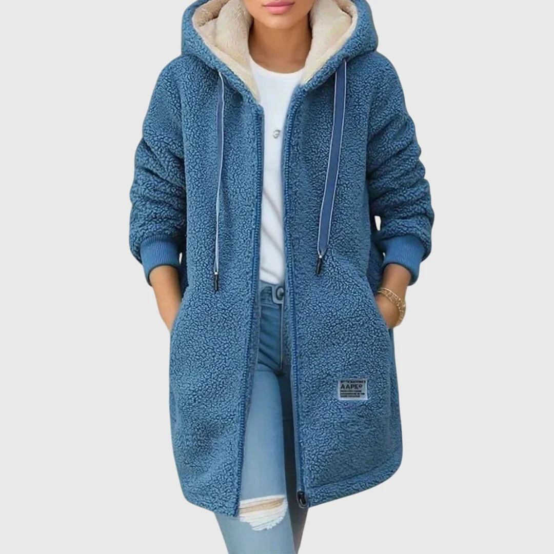 Teddy jas dames met capuchon en twee zakken