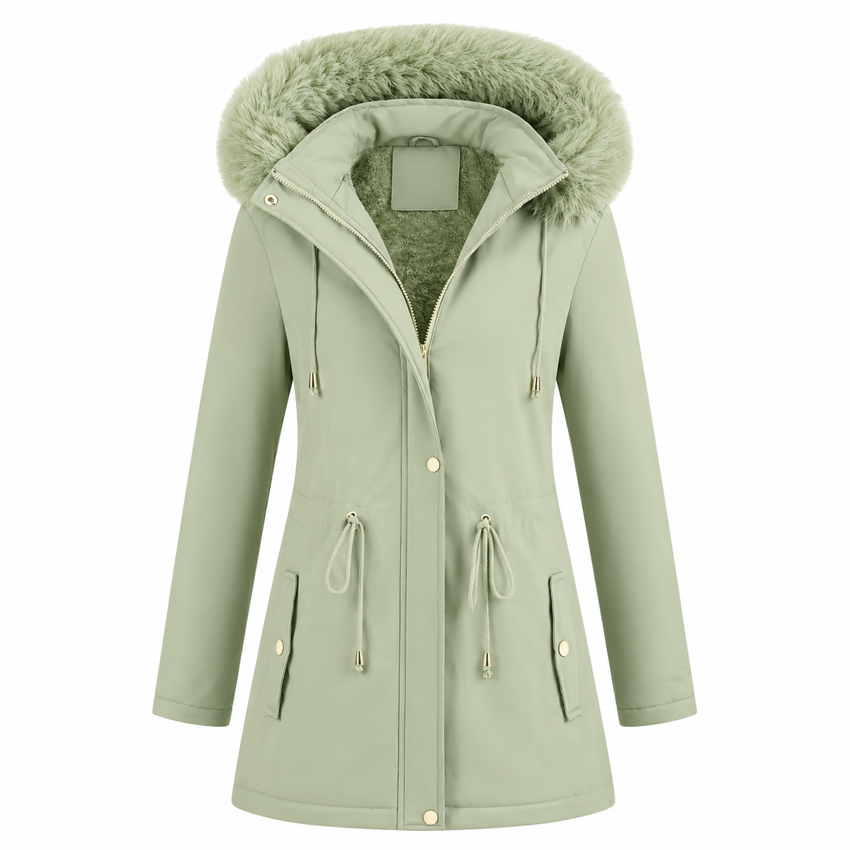 Parka dames met kunstbontcapuchon en waterdichte stof