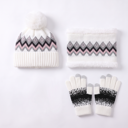 Muts Sjaal Handschoenen Set Dames in Wit - studiofoto