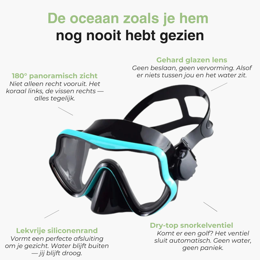 Snorkelset met Masker - 180° HD Zicht Gehard Glas - Lekvrij