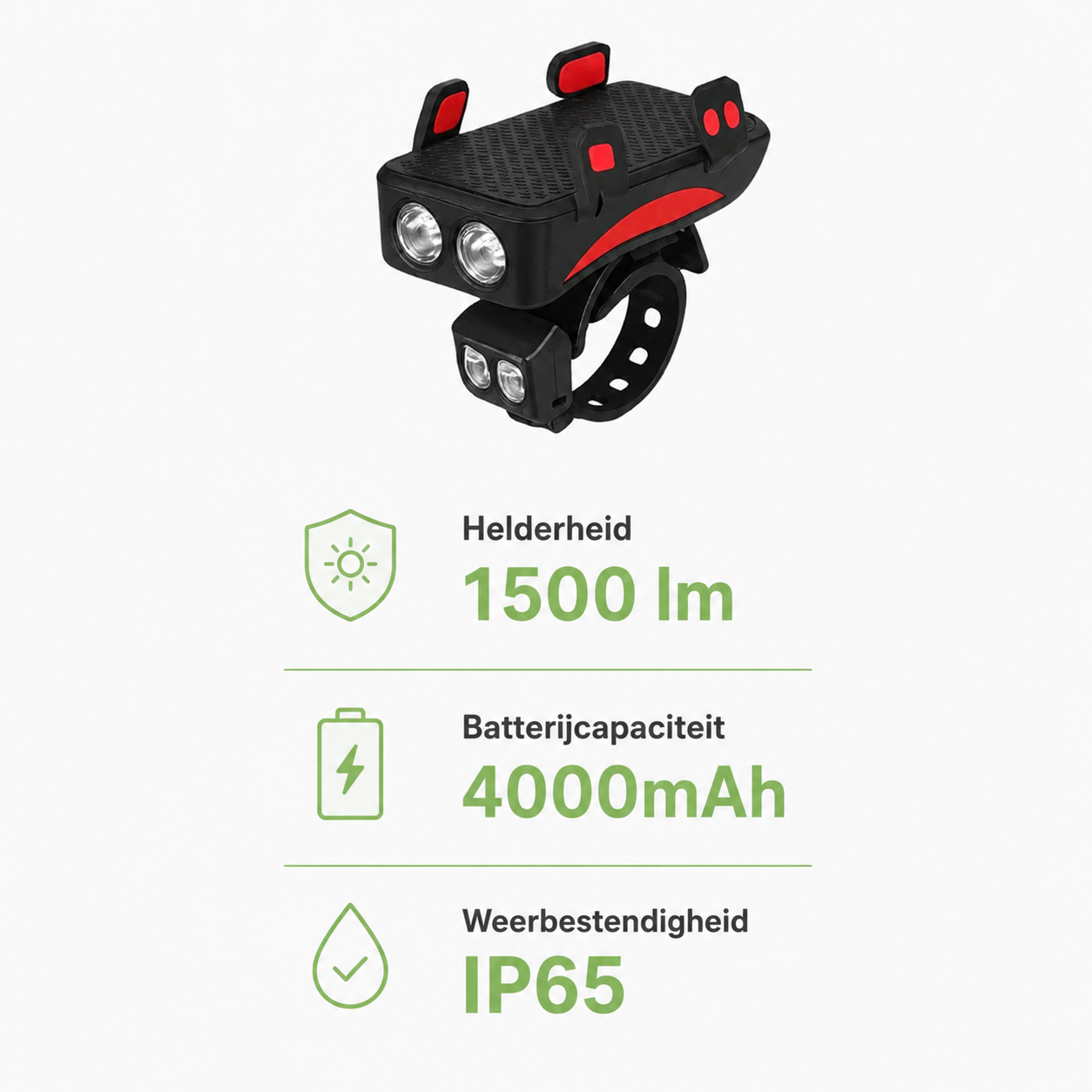 Fietsverlichting met Telefoonhouder & Powerbank – 3-in-1