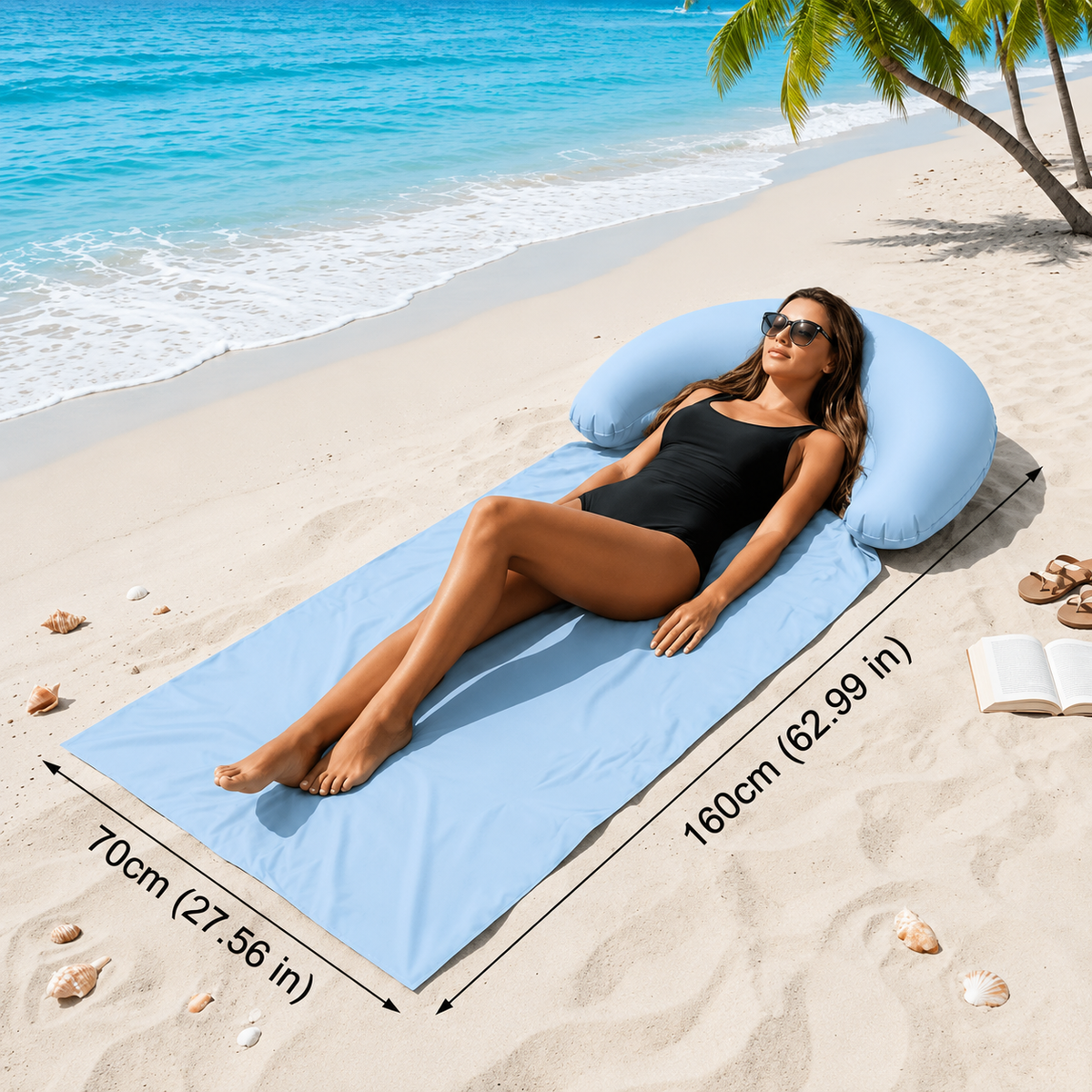 Strandmat met Opblaasbare Hoofdsteun – Anti-Zand, Draagbaar & Veelzijdig