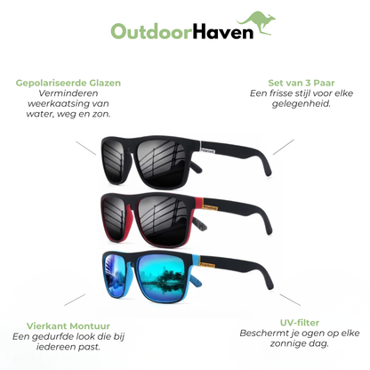 Gepolariseerde Zonnebril 3-Pack - Vierkant Montuur - UV-filter