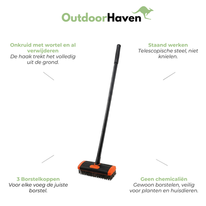 Voegenborstel met Telescoopsteel - 3-in-1 Voegenreiniger - Onkruidborstel
