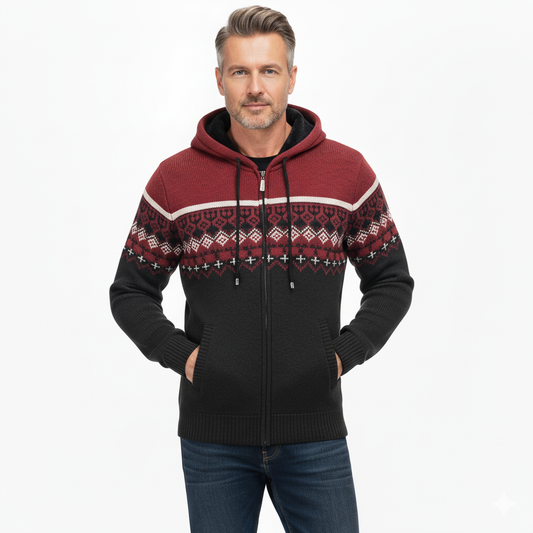 Heren Hoodie Trui – Dik Fluweel – Geometrisch Patroon