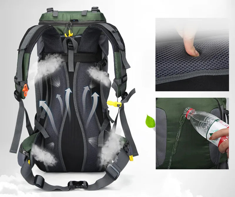 Solinder 60 l waterdichte wandelrugzak, campingreisdagrugzak met Solinder 60 l waterdichte wandelrugzak, campingreisdagrugzak met