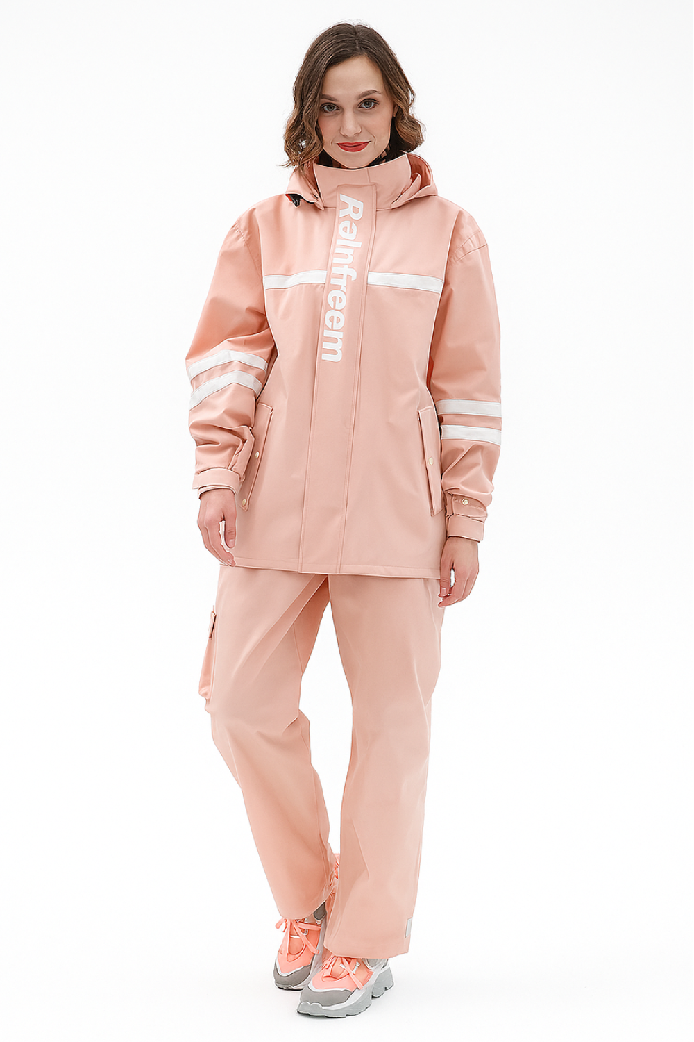 Regenpak voor dames met capuchon en zakken, tweedelig, licht Regenpak voor dames met capuchon en zakken, tweedelig, licht