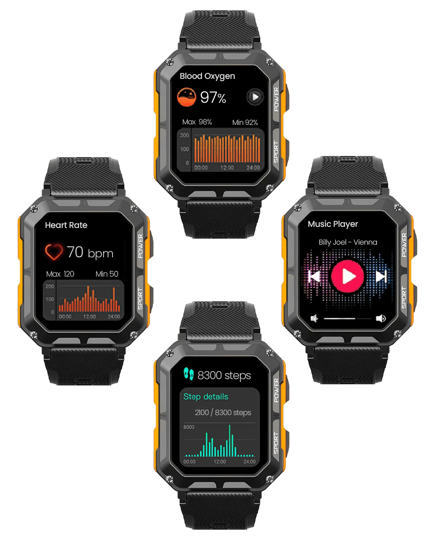 Onverwoestbare Smartwatch Hartslagmeter Stappenteller