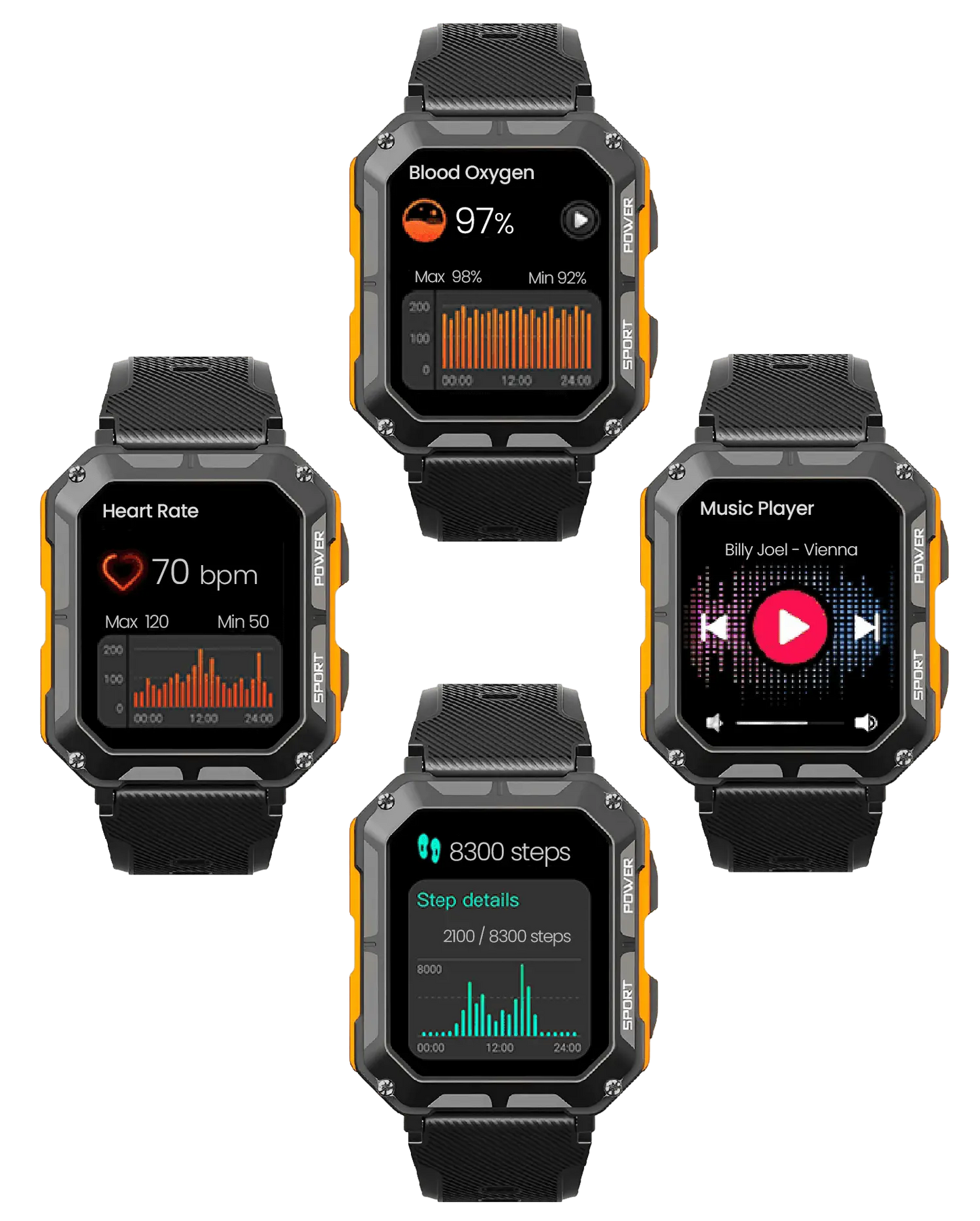 Onverwoestbare Smartwatch - Hartslagmeter - Stappenteller OutdoorHaven