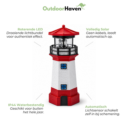 Solar Vuurtoren Tuinlamp – Roterende LED, IP44, Decoratief voor Tuin & Erf