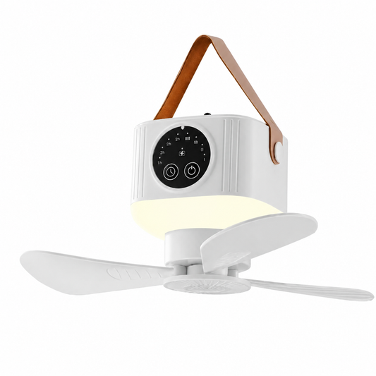 Camping Ventilator met LED-Lamp – USB Oplaadbaar, Afstandsbediening & 8-Uurs Timer