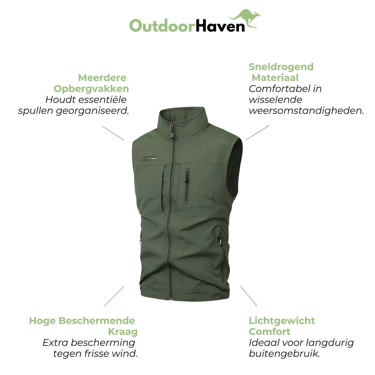 Heren Outdoor Vest met Meerdere Zakken – Sneldrogend – Lichtgewicht
