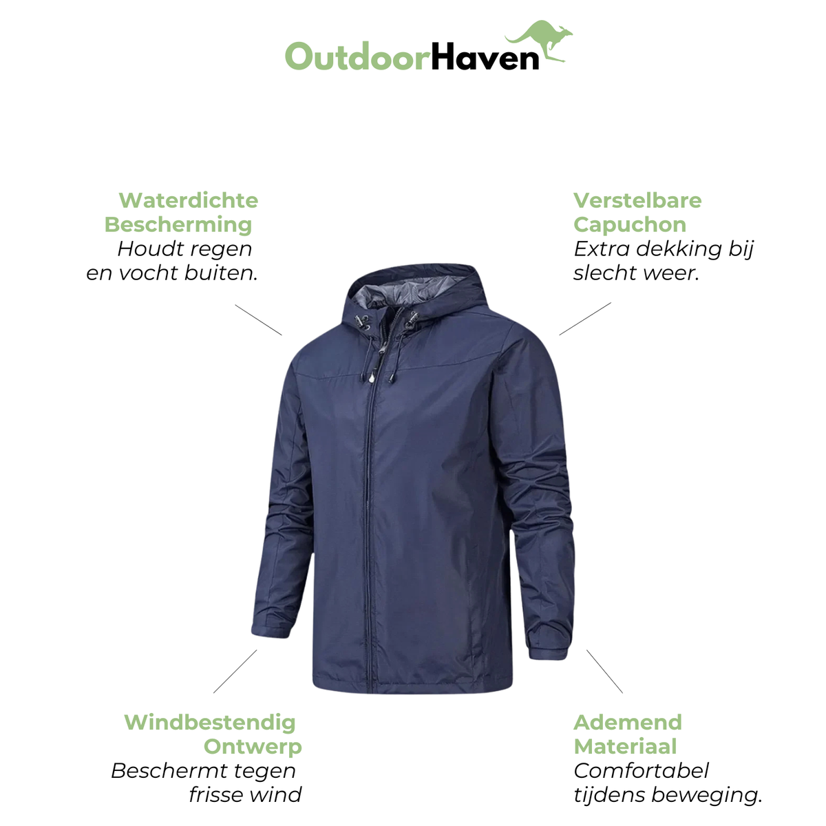 Heren Regenjas met Capuchon – Waterdicht & Windbestendig – Lichtgewicht