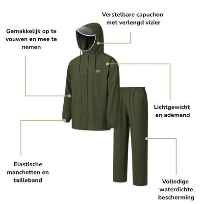 Heren Regenpak – Waterdichte Jas – Met Capuchon Set