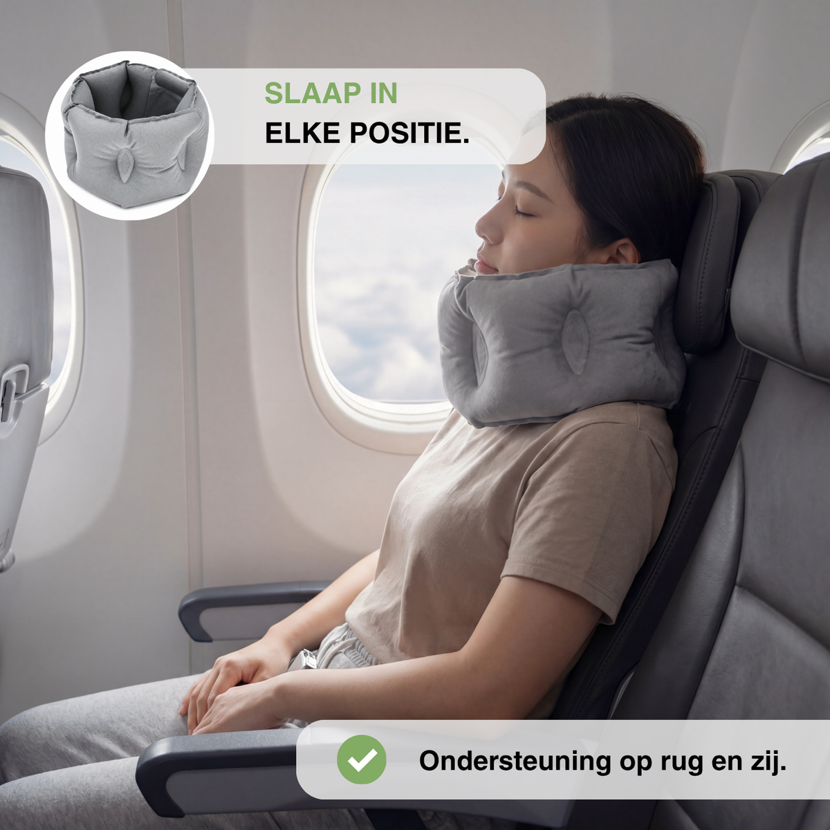 Opblaasbaar Reiskussen Nek - Volledig Omsluitend Vliegtuigkussen