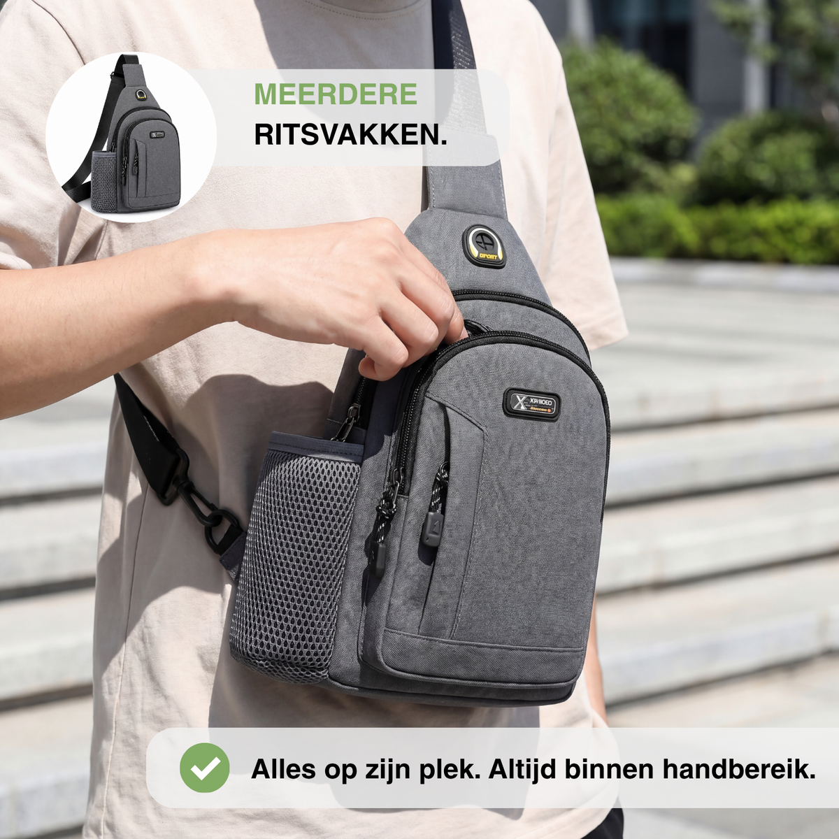 Heren Sling Chest Bag - Waterfles Houder Multi-Pocket - Crossbody Schoudertas Reizen