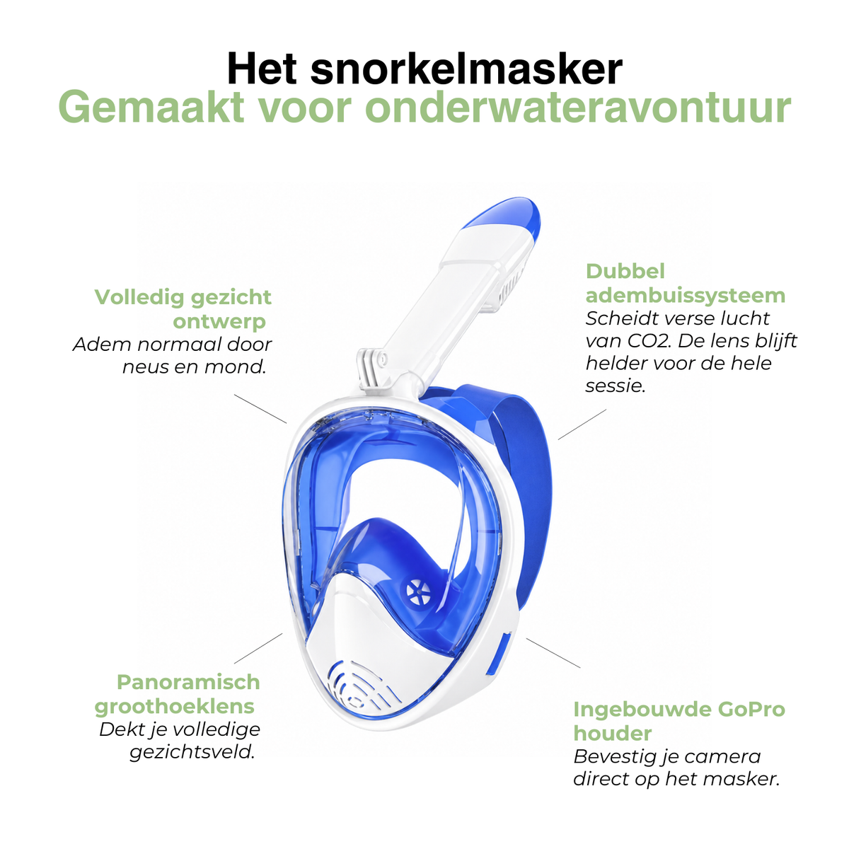 Snorkelmasker Anti-Condens - Panoramisch Zicht - GoPro Houder