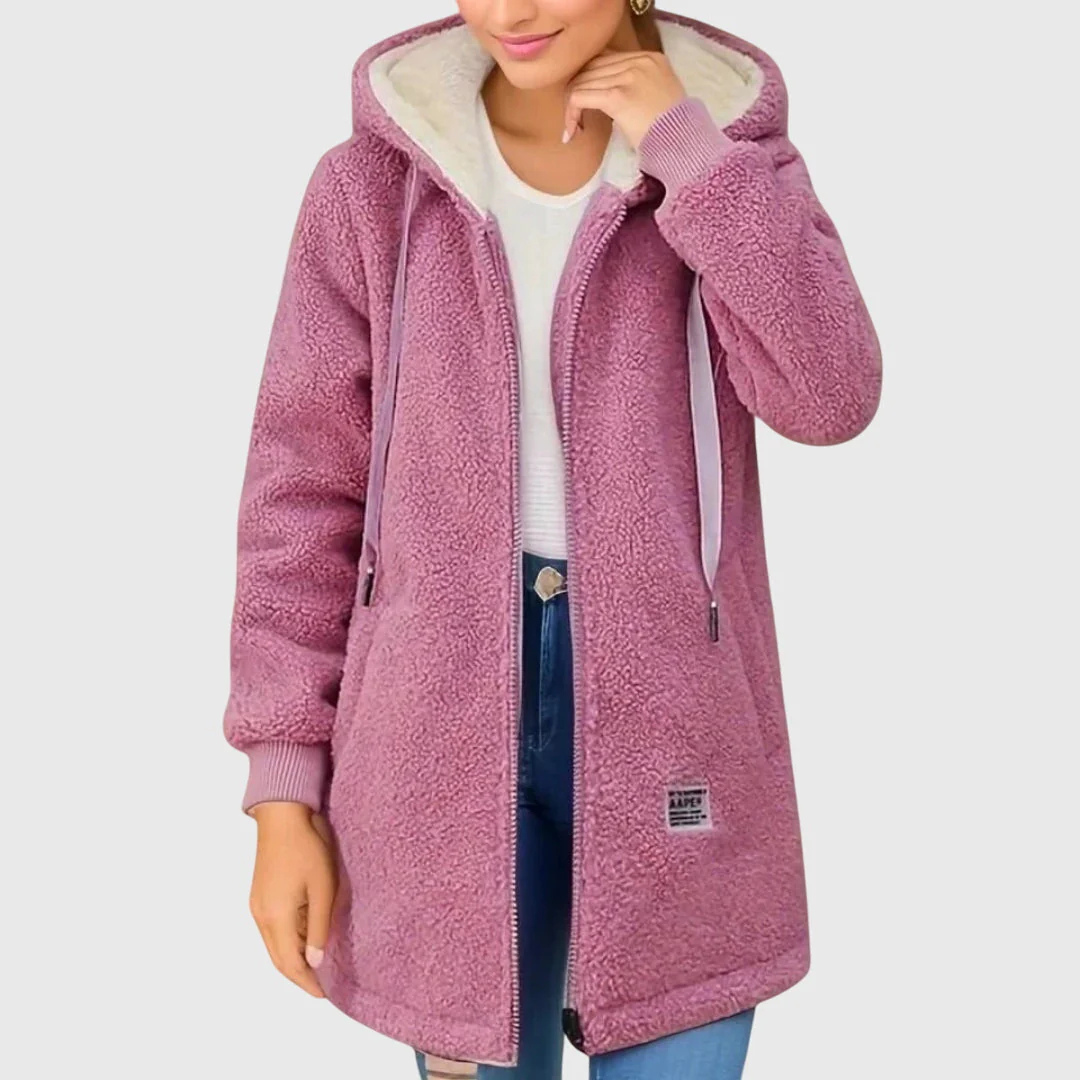 Teddy jas dames met capuchon en twee zakken