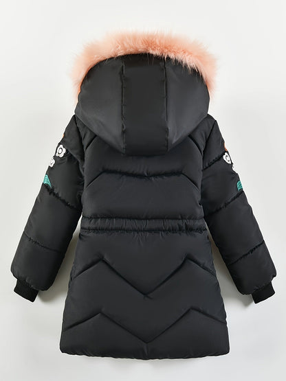 Meisjes winterjas parka met bontcapuchon in roze