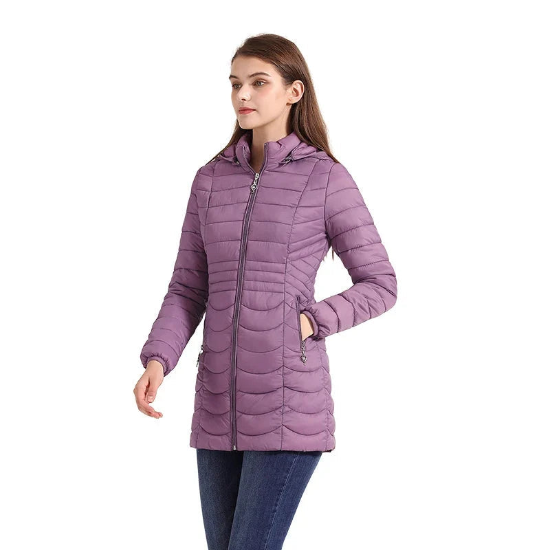 Lange dames winterjas met afneembare capuchon